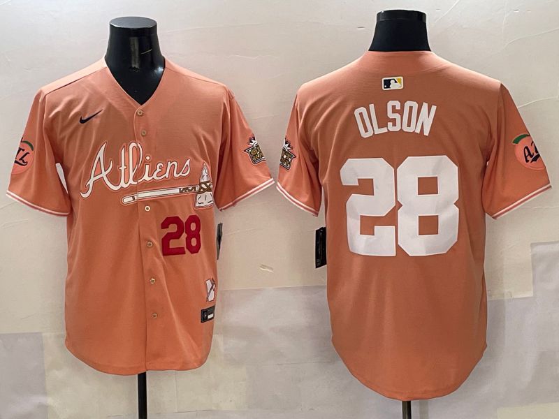 Men Atlanta Braves 28 Olson Orange Five generations Joint Name 2025 Nike MLB Jersey style 1